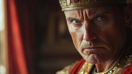 Stern King with Regal Crown