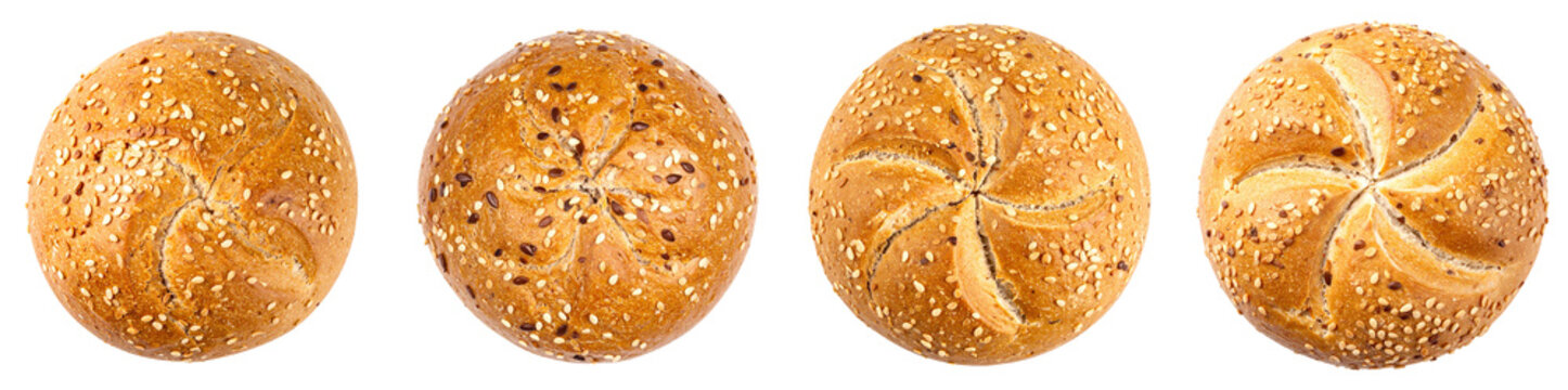 Fresh Baked Kaiser Roll with Sesame Seeds PNG set Transparent background