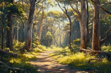 Fototapeta premium Morning sunlight filtering into a forest clearing