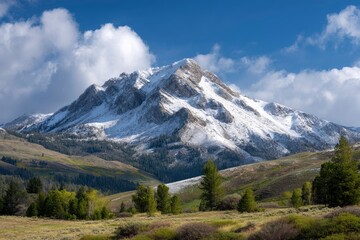 Fototapeta premium Majestic Snow-Capped Mountain Peak: Serene Landscape Photography