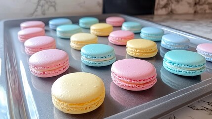 Obraz premium Pastel Macarons on Baking Sheet