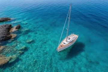 Fototapeta premium Sailboat in Azure Waters: Serenity and Tranquility