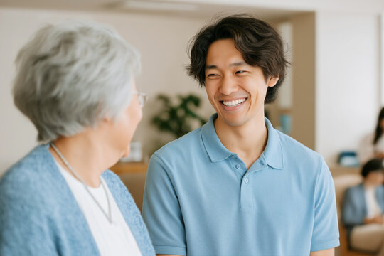 福祉 老人ホームのスタッフと利用者 senior citizens' home