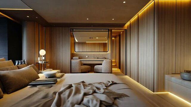 Luxury Yacht Master Suite: Opulent Bedroom Design with Ocean View
