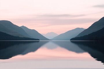 Obraz premium Serene Sunset Pink Sky Mountain Lake Reflection