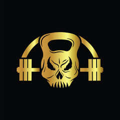 Military Skull with dumbbells. Vector illustration