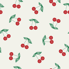 Vector seamless pattern with cute cherries in the form of buttons. For printing, packaging, textiles, wallpaper, children's design