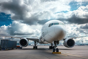 Large cargo plane with container at airport