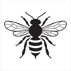 Fototapeta premium Bee insect silhouette vector illustration with wings isolated on white background.