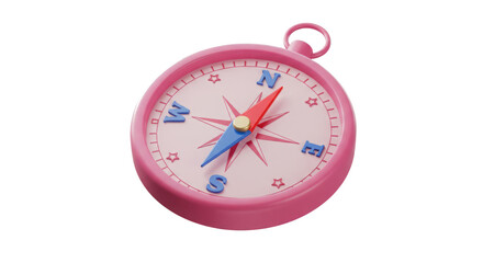 Pink compass pointing North.  A cute illustration of direction and adventure.