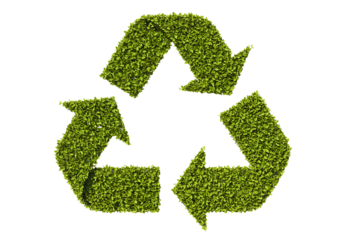 Recycle symbol made of green leaves on