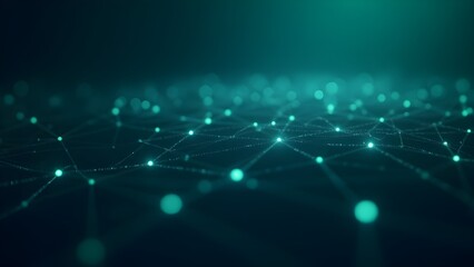 Network visualization showcasing interconnected nodes and edges in a digital space illuminated by subtle blue and green tones