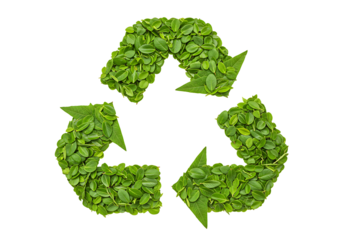 Recycle symbol made of green leaves on