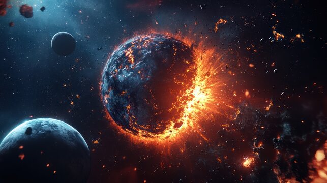 Exploding planet in space