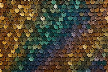 A vibrant and textured surface featuring an array of circular sequins in diverse colors