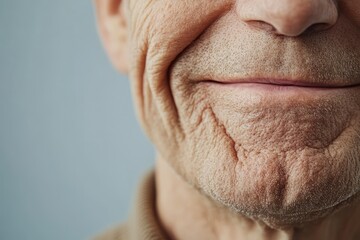 Flabby Skin and Smile Lines Around Man’s Mouth