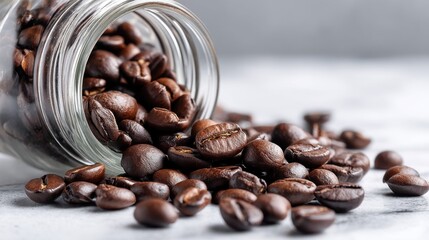 Glass Jar of Coffee Beans on White Surface