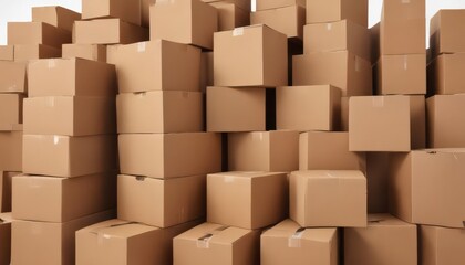Fototapeta premium Several empty brown cardboard boxes isolated on white Clean recycling image , recycling, minimal, isolated