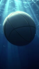 Fototapeta premium A water polo ball is floating in a pool of water. The ball is orange and white. The water is blue.