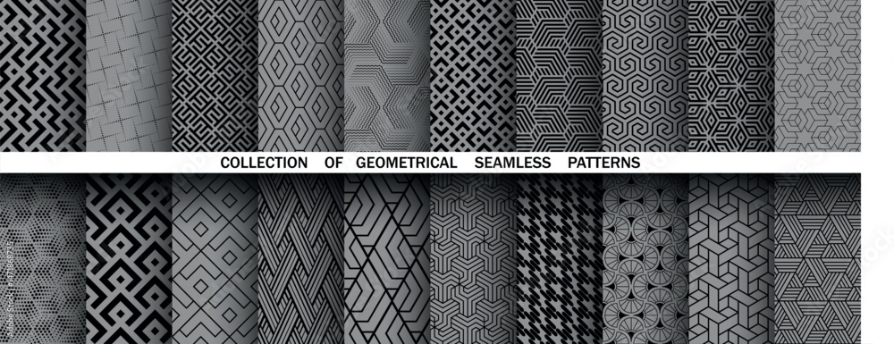 Aufkleber Geometric set of seamless black and gray patterns. Simple vector graphics