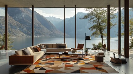 Fototapeta premium Modern Lake View Living Room.