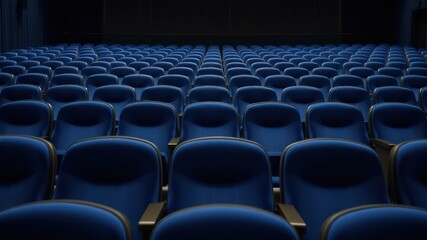 Naklejka premium Rows of Empty Blue Auditorium Seats Awaiting an Audience