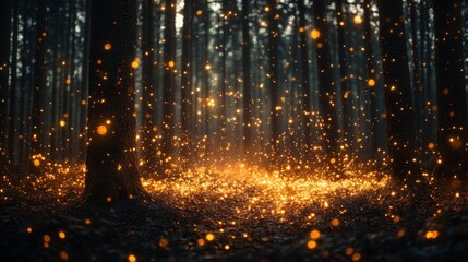 Naklejka premium Enchanting forest floor illuminated by magical lights.
