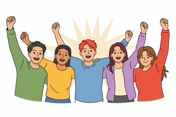 Group of friends celebrating together with joyful expressions