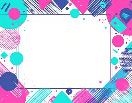 Colorful 80s Style Border Design with Bold Lines and Blank Center
