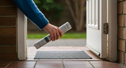 Morning Routine Moments, The Daily Grab, At the Doorstep, Quiet Start to the Day, Reaching for the News.
