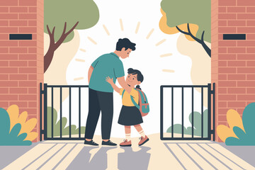 Last goodbye before school day at gate