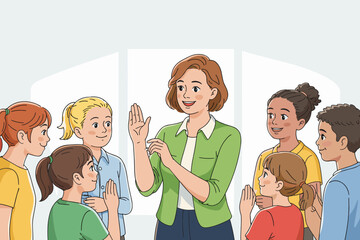 Teacher engaging with students during interactive lesson