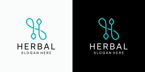 Leaf shape vector logo design in infinite letter H initial with luxury, clean and abstract style. Icons for business, wellness, spa and personal branding.