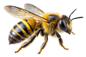 Detailed close up of a honey bee insect on black background, honey bee, bee, insect, close up, macro, wings, black, animal, wildlife, striped, yellow, black stripes, honey, nature, detailed, hairy