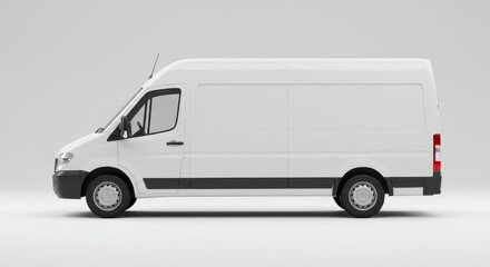 White Delivery Van, Cargo Van Side View; Clean Sprinter Van Mockup for Transportation Business Branding