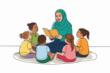 Mom helping child read book in cozy setting
