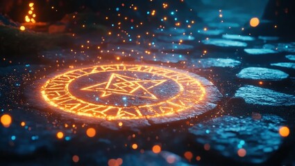 Magic Circle Glowing on Stone Pavement