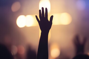 Silhouette of Raised Hand Praising Jesus at Gospel Event