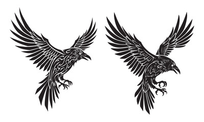 Obraz premium Tribal Raven Vector Illustration in Black and White