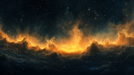 Fototapeta premium Cosmic landscape of fiery nebulae and stars.
