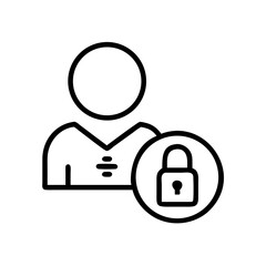 A black line icon showing a user profile silhouette with a padlock in the lower right, symbolizing user security or a private account. Use for security, privacy, or login-themed sites/blogs.
