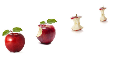 Design image of a red apple eating a progression on a white background