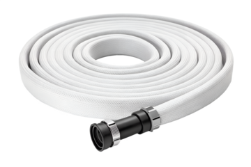 White fire hose coiled with black nozzle on black background, fire hose, fire fighting, firefighting equipment, coiled, white hose, hose nozzle, black nozzle, water hose, emergency, safety, equipment