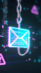 fishing hook piercing email icon, symbolizing phishing threats