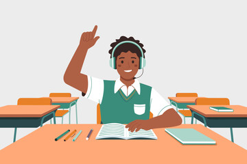 Young student engaged in virtual learning in classroom