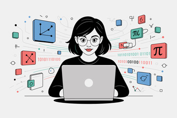 Young woman engaged in coding and data analysis at desk