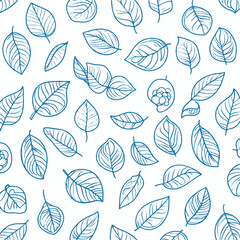 A Autumn leaves and fruits blue outline pattern