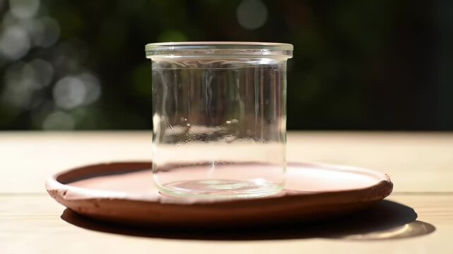 Empty glass jar on a terracotta plate
