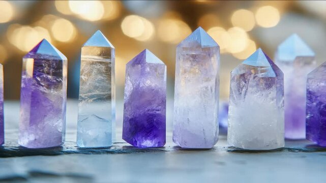 Crystal points in various colors and textures.