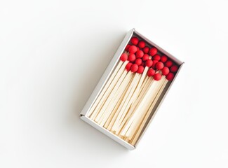 Matchbox with wooden matches and red heads
